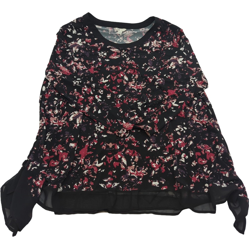 Cato Womens Plus Size 18/20W Abstract Floral Blouse Chiffon Layered Hem Top